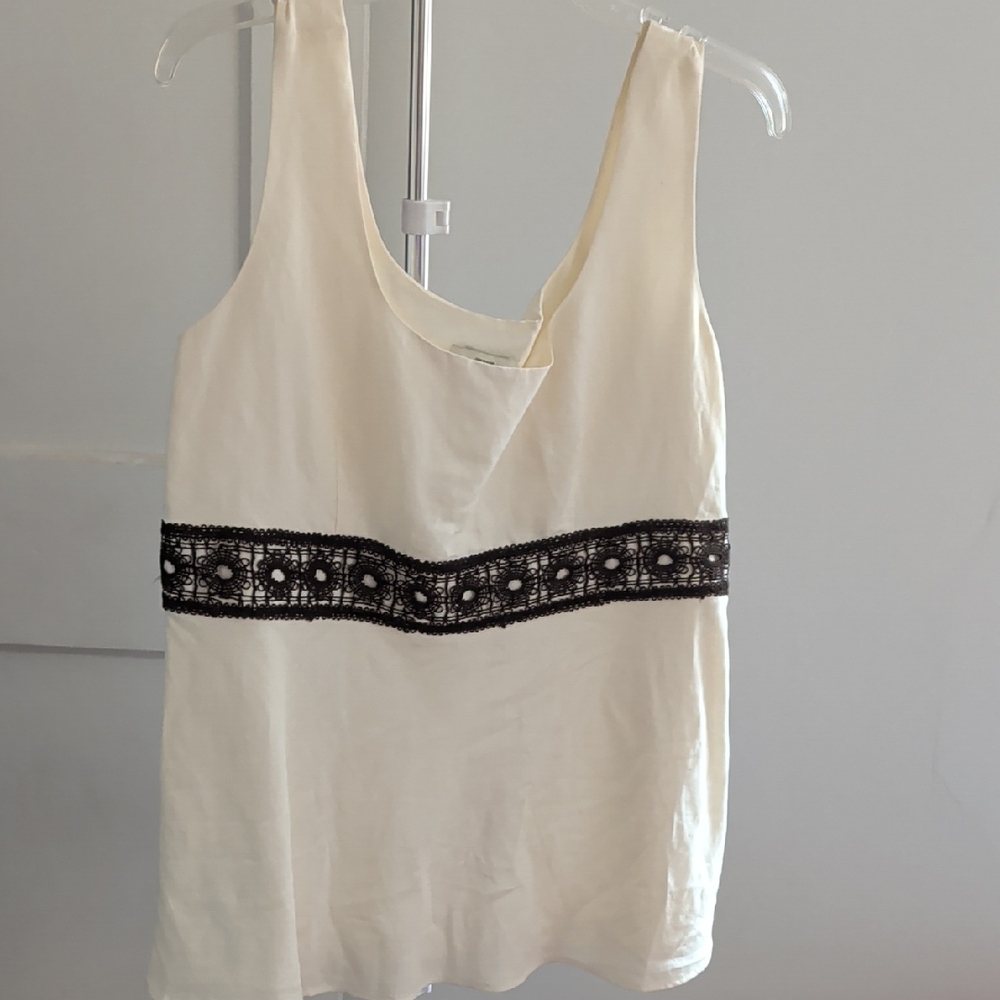Ann Taylor Cream Top with Black Lace Accent